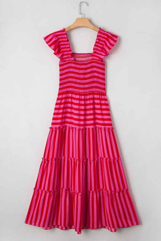 Stripe Smocked Bodice Flutter Sleeve Tiered Maxi D eedc4802-3a01-48e2-8d6a-bbd9141e75b6