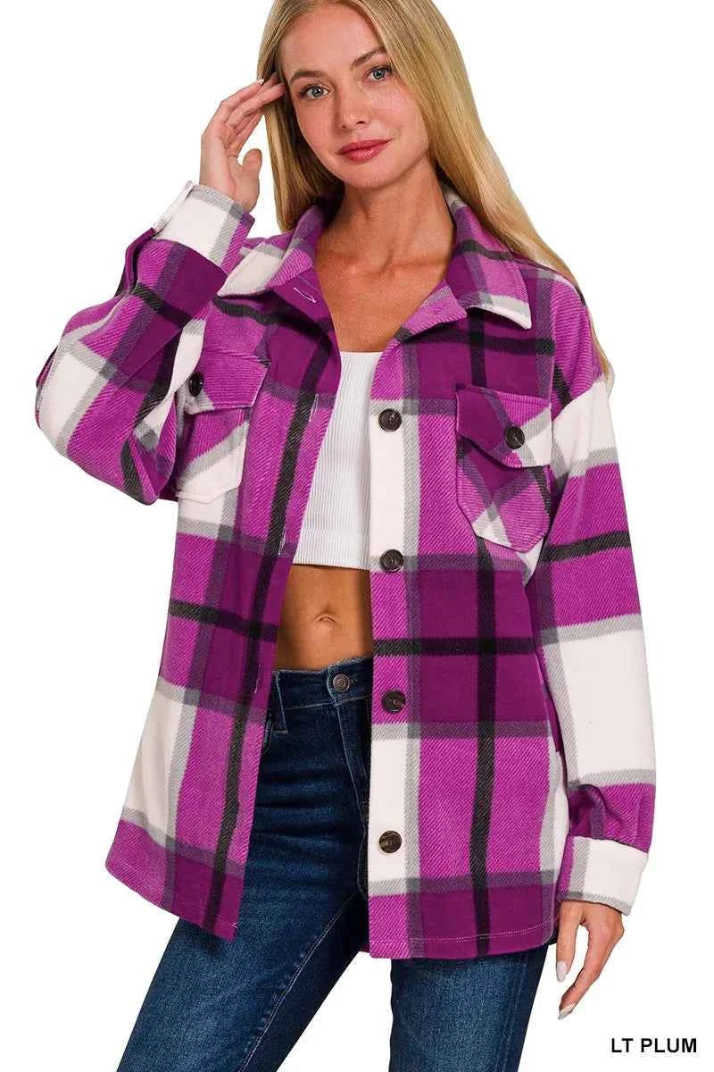 Zenana Oversized Plaid Fleece Shacket eeea5d2bcb344b4b9c799a8fce3ae4f8-Max-Origin