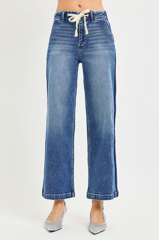 Elastic Band High Rise Cropped Wide Jeans eefcd621453b47d786418635fde8fd52-Max