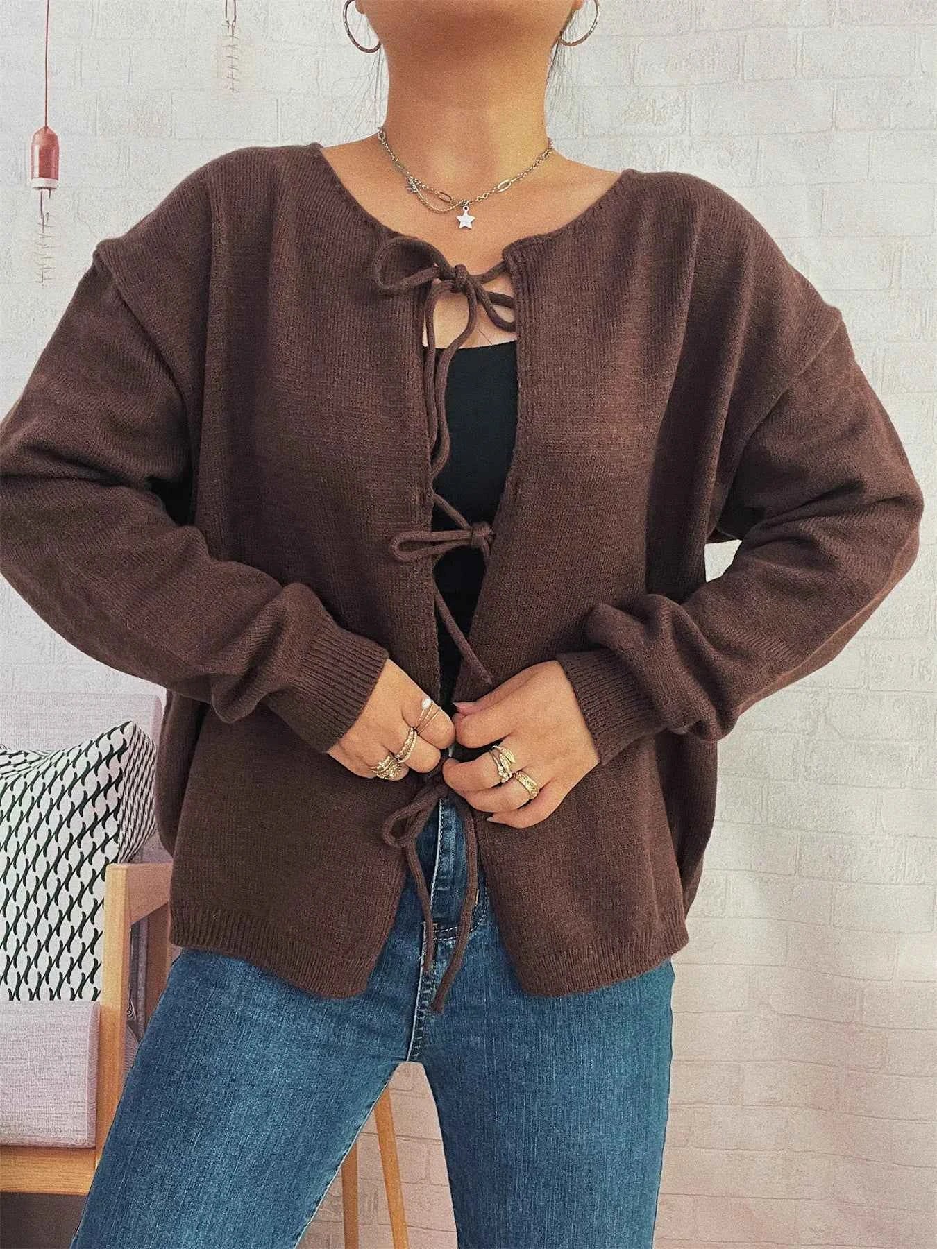 Tie Front Drop Shoulder Cardigan eeff7822e734471cbae78f0abfeef4fb-Max-Origin