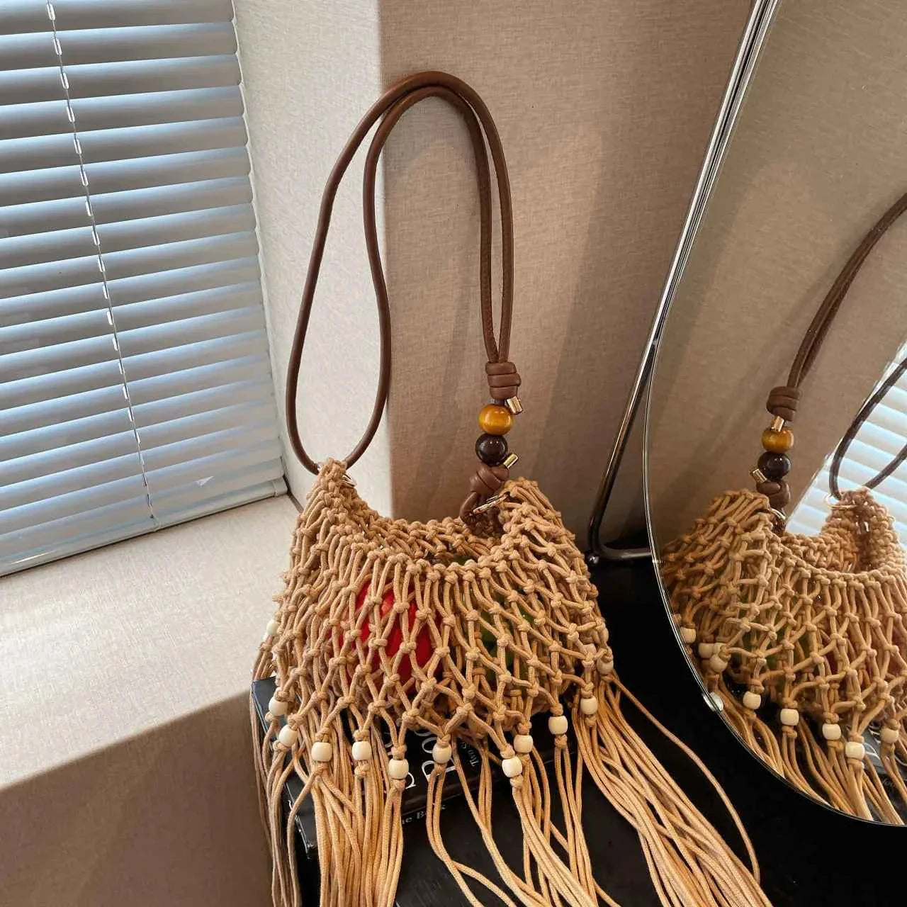 Fringe Net Shoulder Bag Khaki onesize ef00d8f825bc423aabdd6d2d64569a2d-Max-Origin