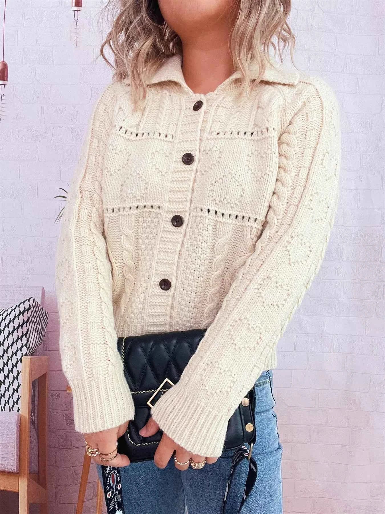 Openwork Cable Knit Button-Up Cardigan ef0ab017adf64092bca2e1cd01d44b2e-Max-Origin