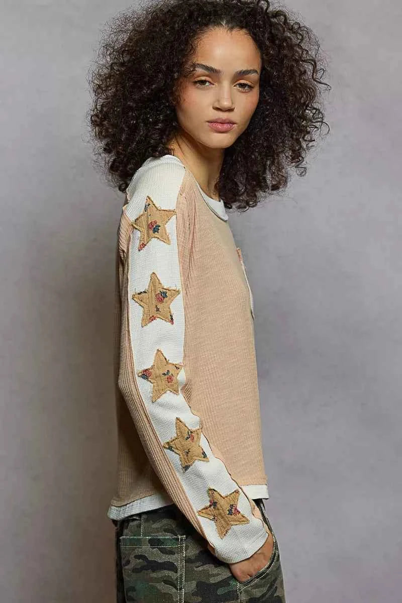 POL Round Neck Long Sleever T-Shirt with Star Patch ef0ee062-e997-4ad4-827a-7829d683baef-Max-Origin