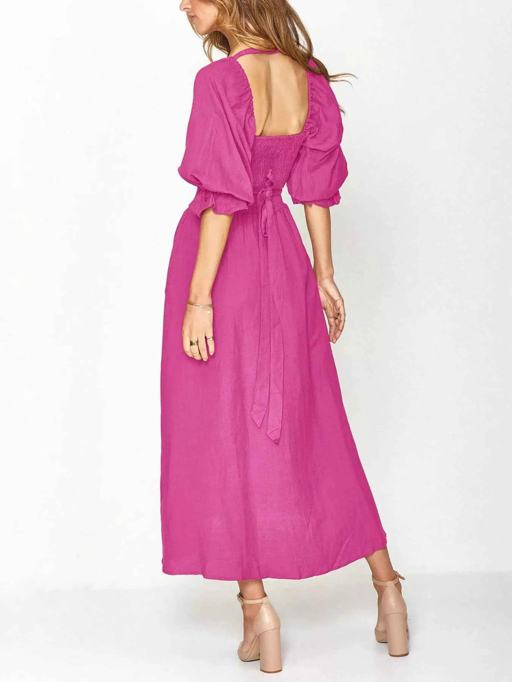 Smocked Puff Sleeves Midi Dress ef17486a-a5b4-4e3f-99d6-aaab87360168-Max-Origin