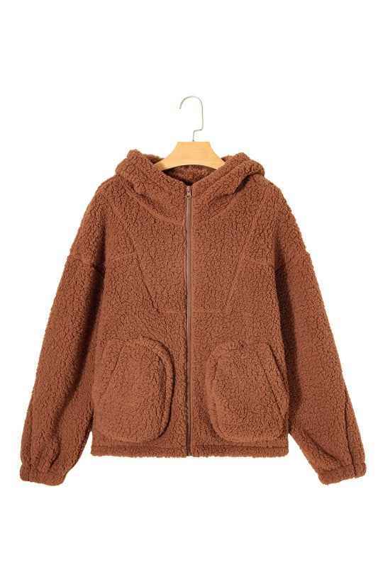 Solid Sherpa Fleece Zip Up Hooded Jacket ef1c1bc3-b4a2-4b98-a8d4-c1c787df68fa