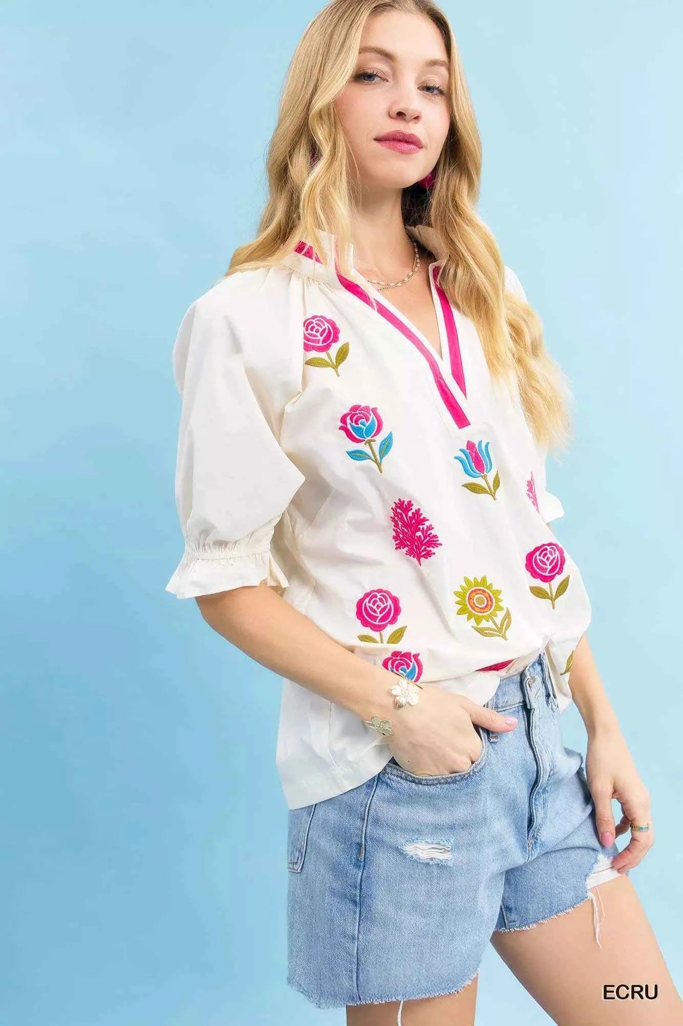 Umgee Embroidered Floral Top with Contrast Trim ef1de087-150b-442b-a699-cd19e2973b91-Max-Origin