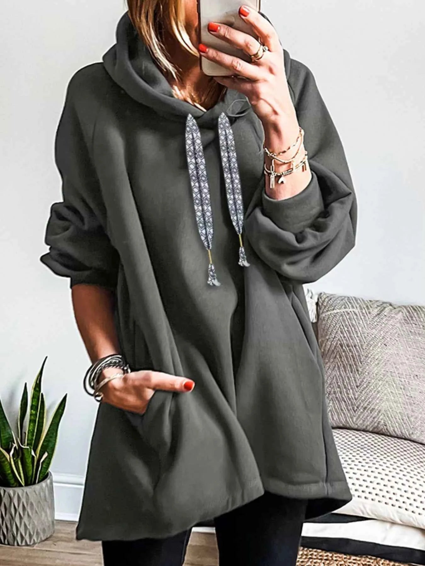 Drawstring Raglan Sleeve Hoodie Black Forest ef22ab26-4058-4de3-8319-68f7c06b4b81-Max-Origin