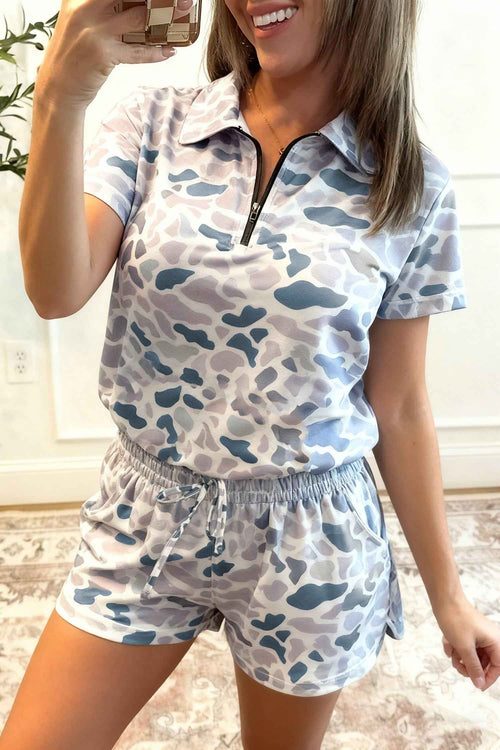 Multicolour Abstract Patterned Polo Collar T Shirt and Shorts Set Multicolour 95%Polyester+5%Elastane ef25376bf2e9b042