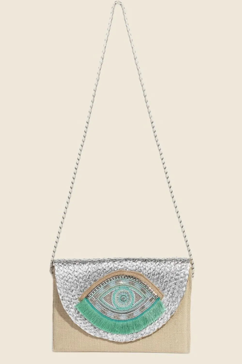 Fame Boho Beaded Eye Pattern Envelope Bag Silver One Size ef291e1d-b2c3-4fd9-8dcd-7ac28048347b-Max-Origin