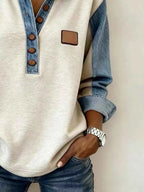 Denim Trim Button Detail Sweatshirt ef36c8d2c040421093cc4118c4d5da41-Max-Origin
