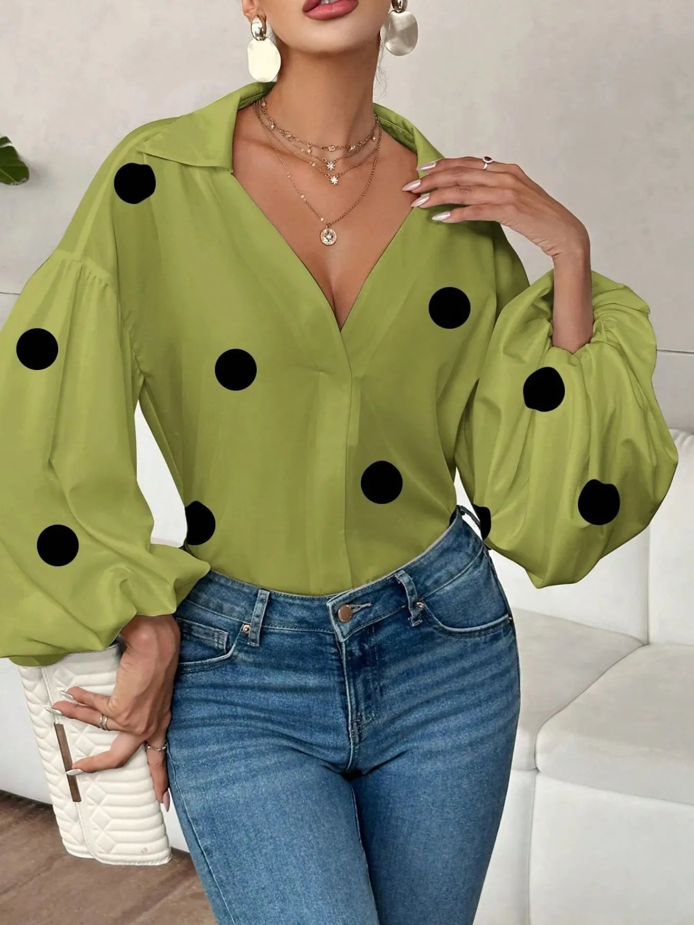 Polka Dot Balloon Sleeve Blouse ef3fb198-e000-4c5f-94ad-035905c31642-Max-Origin