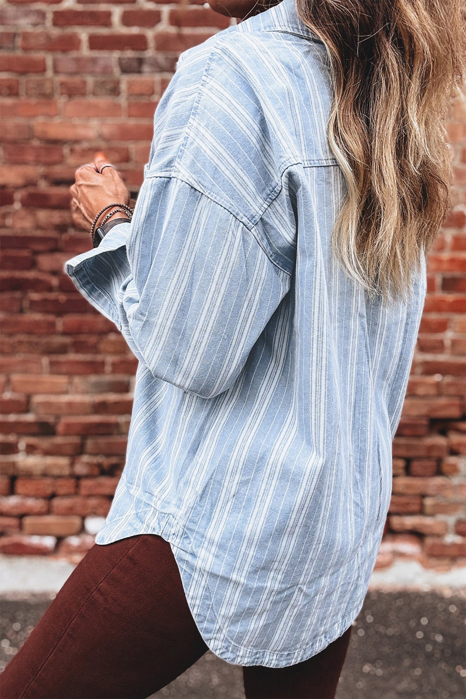 Sky Blue Stripe Boyfriend Chest Pocket Classic Denim Shacket ef421d02245f190a
