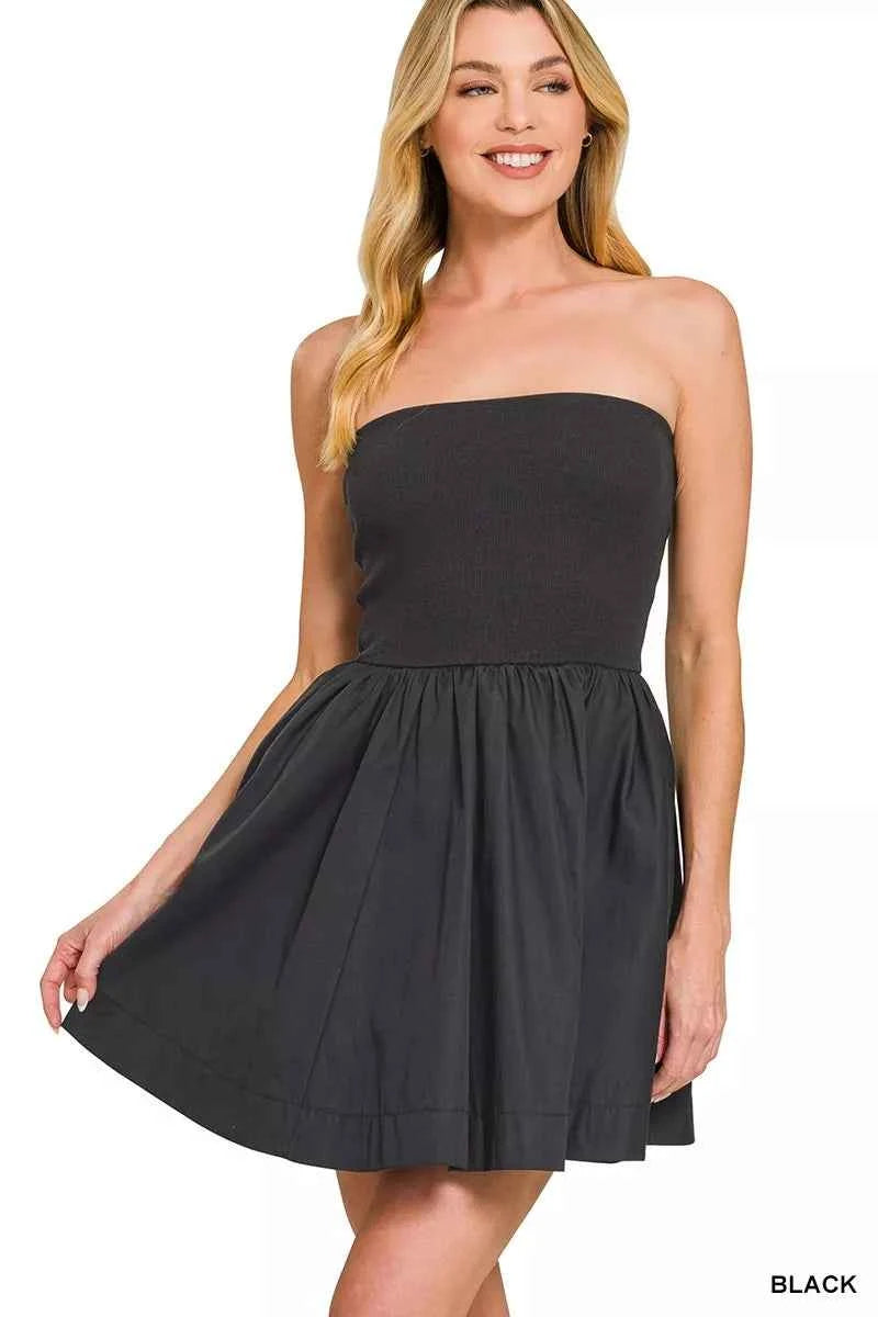 Zenana Combined Knit Tube Top Flare Mini Dress BLACK ef42730deb8f420581c6b6a4968afd2d-Max-Origin