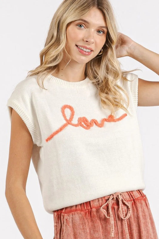 Contrast Letter Round Neck Cap Sleeve Knit Top ef4d909d-53e2-4a48-bfad-7de10cbbff2e-Max