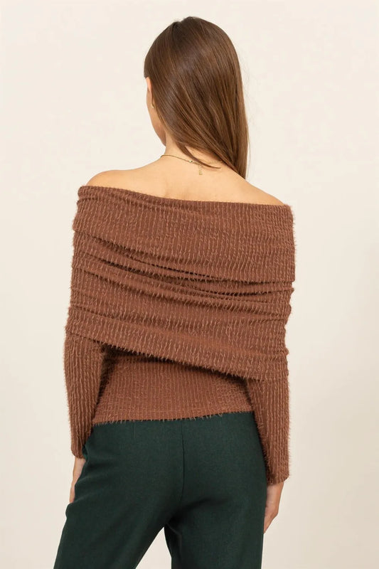 Fuzzy Off Shoulder Textured Knit Top ef56e9ee-ab2b-4df3-a5f5-53a450ecf037-Max