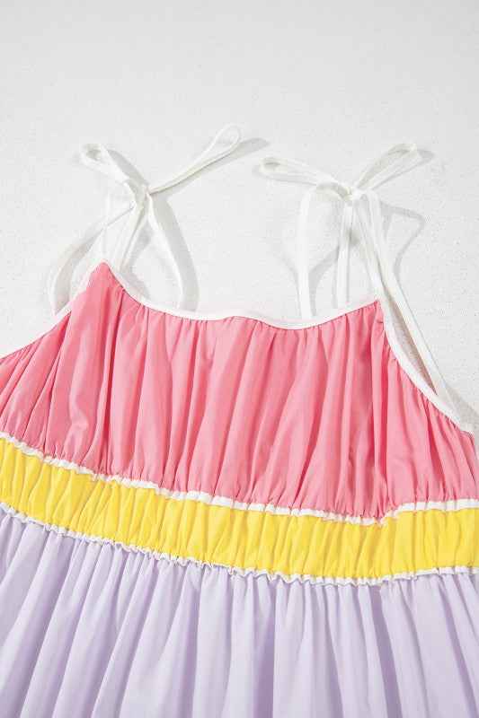 Colorblock Self-Tie Straps Pocketed Maxi Dress ef5940bc-0385-41d0-9099-677fb1bc8c33