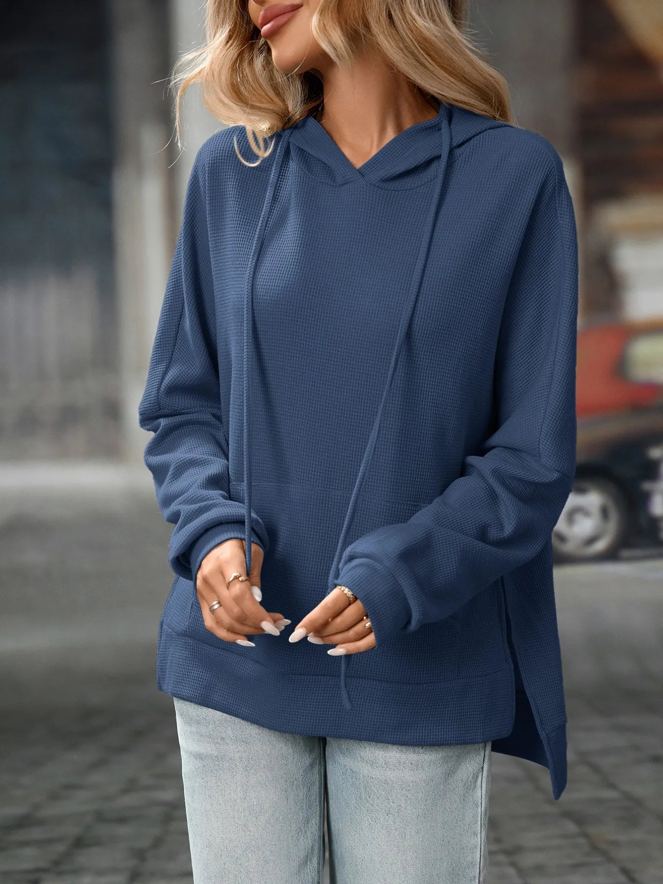 Textured Drawstring Long Sleeve Hoodie ef671dd6-9ebc-477a-8755-2b1c7f81c73e-Max-Origin