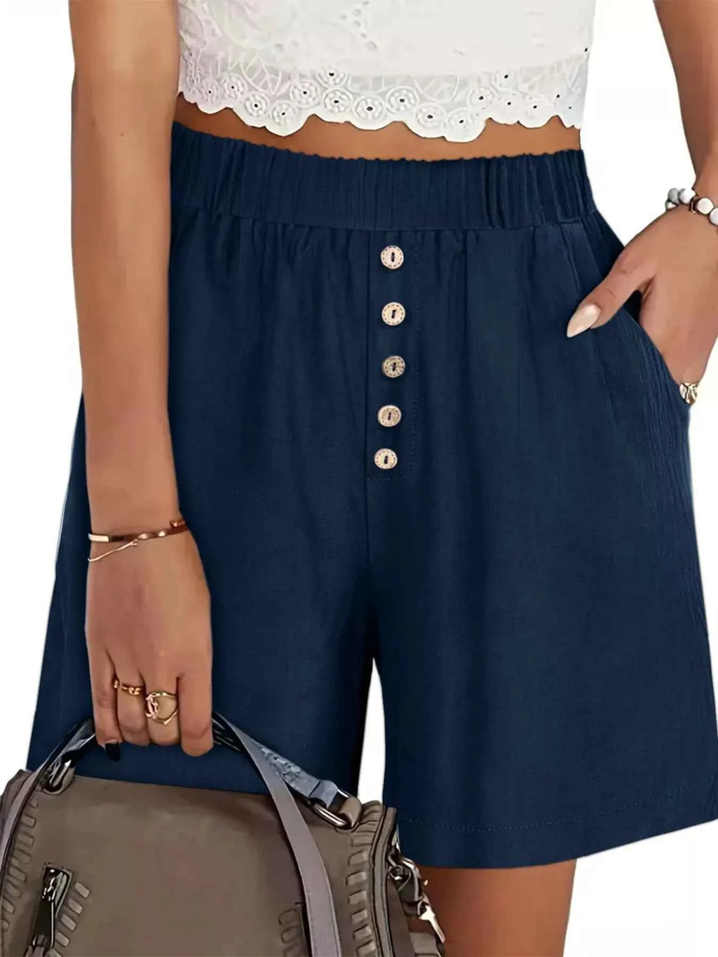 Plus Size Elastic Waist Casual Shorts Dark Navy ef6b1645-4ba1-45d7-87dd-2bb7e6fc4a1f-Max-Origin