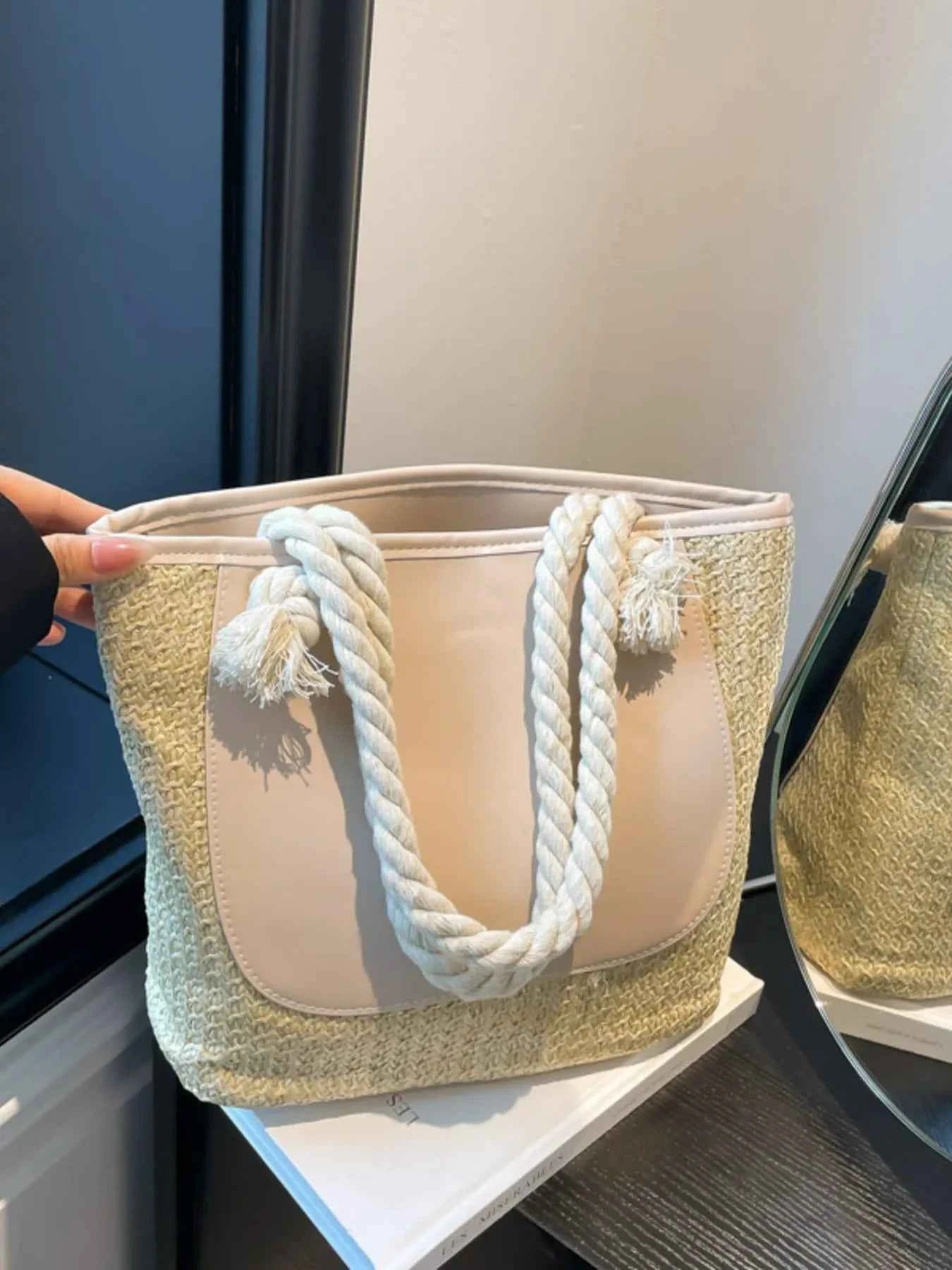 Rope Handle Straw Tote Bag Khaki One Size ef7284c12a3c4dd59dd4e923f1b03310-Max-Origin