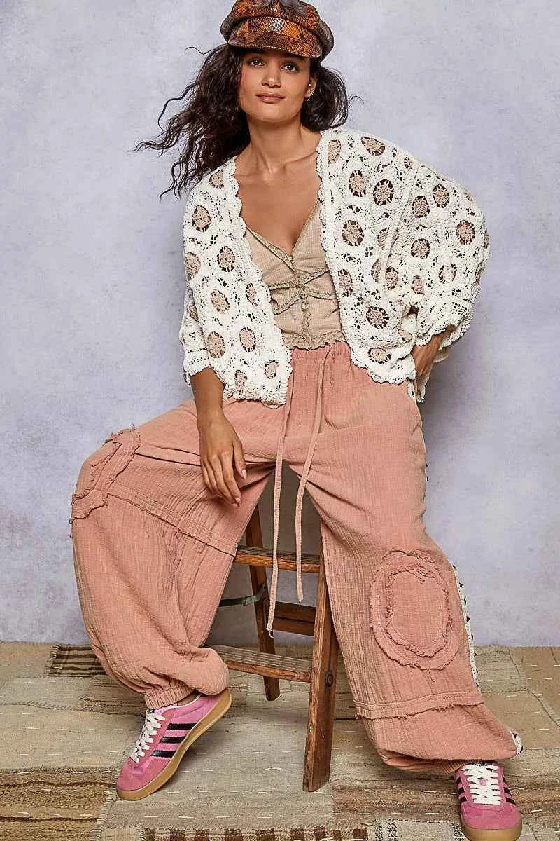 POL Openwork V-Neck Chenille Cardigan with Contrast Floral ef7840bd-ae84-4d09-9d13-0f935c3d134f-Max-Origin