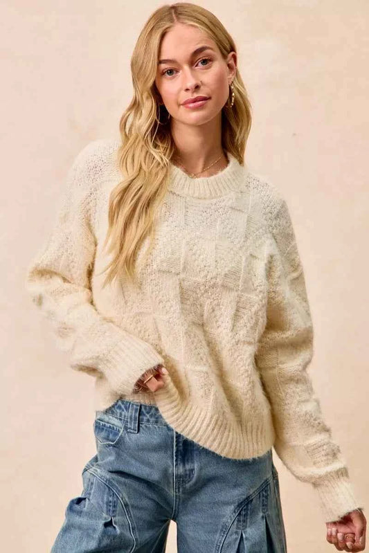 BiBi Checker Board Drop Shoulder Sweater IVORY ef823bd328e24c2eaf8737f6782a7b3c-Max-Origin