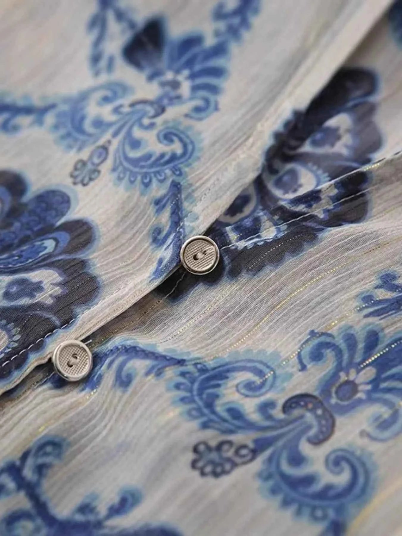 Printed Button Up Long Sleeve Dress