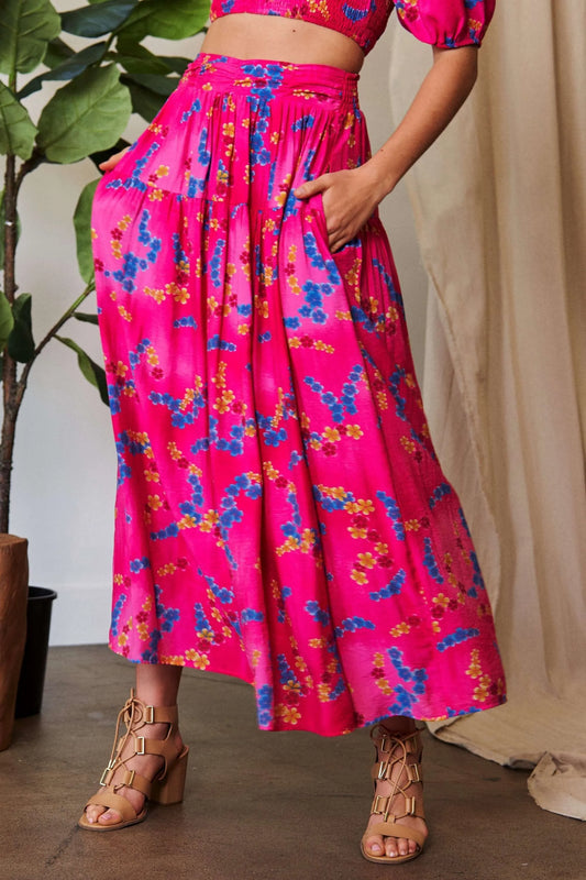 Printed Smocking Waistband Ruffled Maxi Skirt CANDY PINK ef86bca734cc442aa407361ef9ee287a-Max-Origin