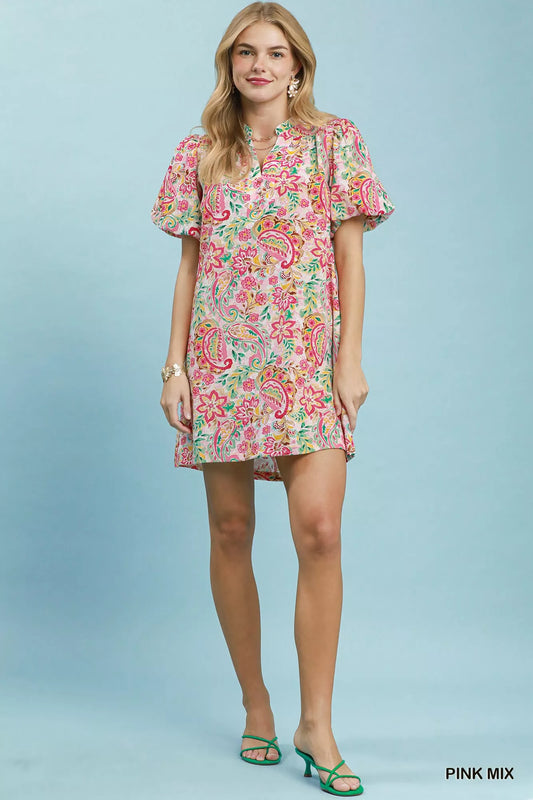 Paisley Floral Puff Sleeve Shift Dress ef87383e-1643-492b-bf5e-8cd530397061-Max-Origin