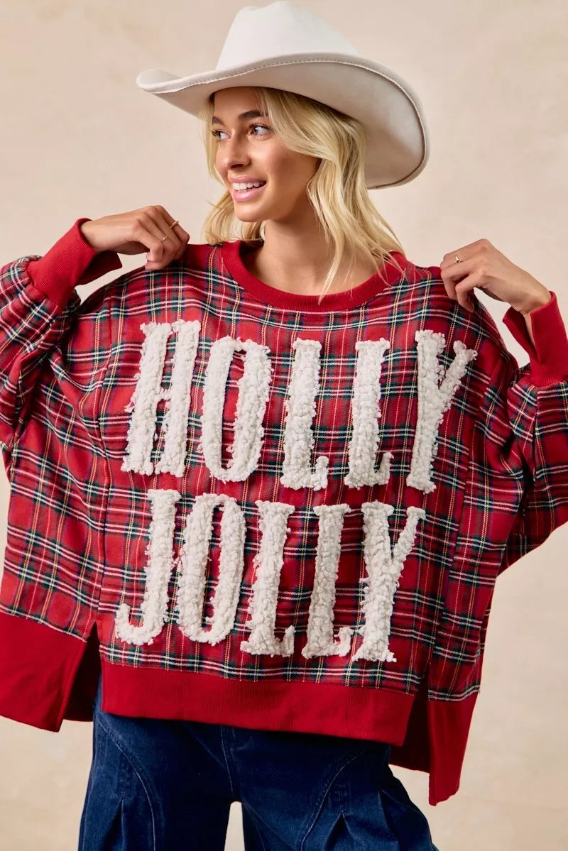 BiBi Holly Jolly Christmas Plaid Oversized Sweatshirt ef8b9199ccf042f28c50358318f6a9df-Max-Origin