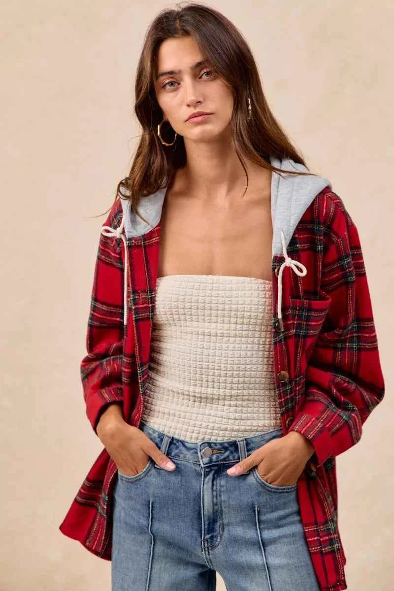BiBi Brushed Plaid Hooded Jacket ef8f4fd09a9c4204ba909477d8020357-Max-Origin