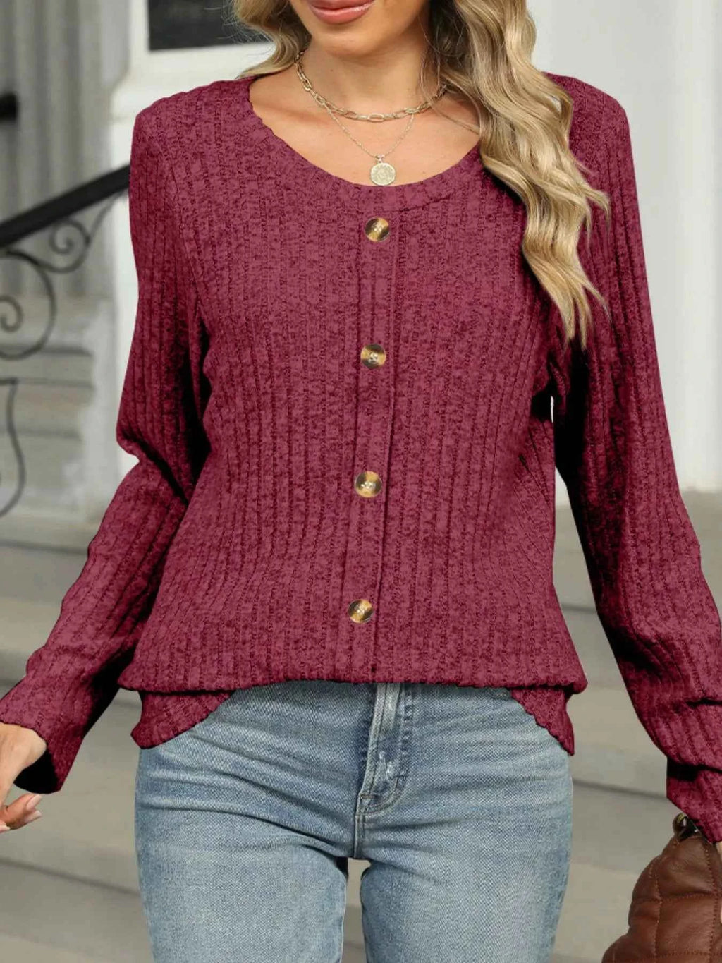 Ribbed Round Neck Long Sleeve Top ef921ee9-b270-493c-87cc-a84562310f8b-Max-Origin