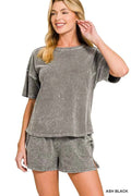 Zenana Halo Snow Washed Short Sleeve Tee and Shorts Set ASH BLACK ef9a90554d194643ac376c69e447026e-Max-Origin