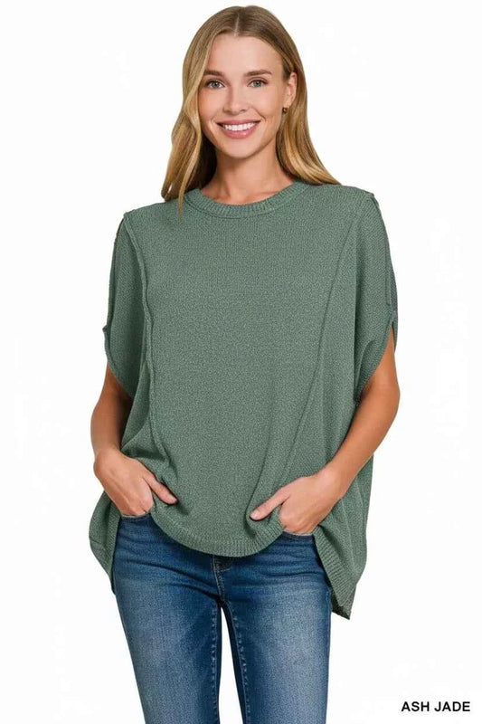 Drop Shoulder Short Sleeve Knit Top efa0d545-410d-44eb-8a6c-96b8133dd05b-Max-Origin
