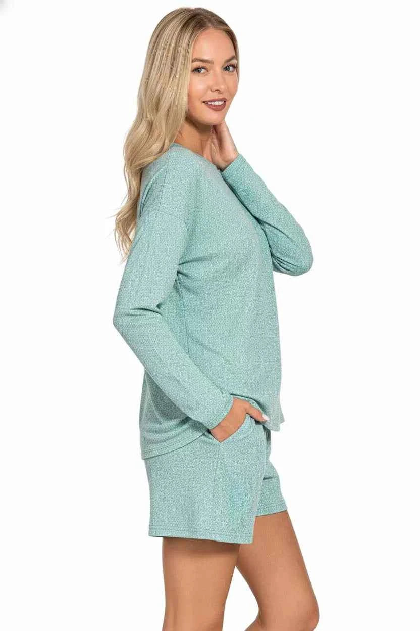 Zenana Soft Melange Long Sleeve Tee and Shorts Set efa31536-25e2-410b-ac6b-5568b2d09f1a-Max-Origin