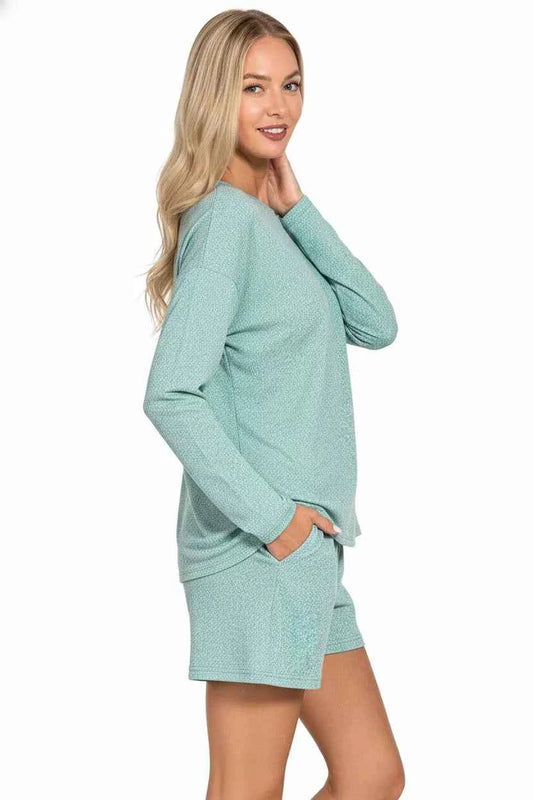 Soft Melange Long Sleeve Tee and Shorts Set efa31536-25e2-410b-ac6b-5568b2d09f1a-Max-Origin