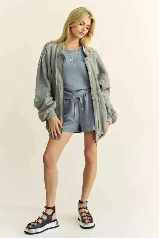 Davi & Dani Exposed Seam Zip Up Dropped Shoulder Jacket efa5f97d-71af-4072-a9a1-d186b16c3fd4-Max