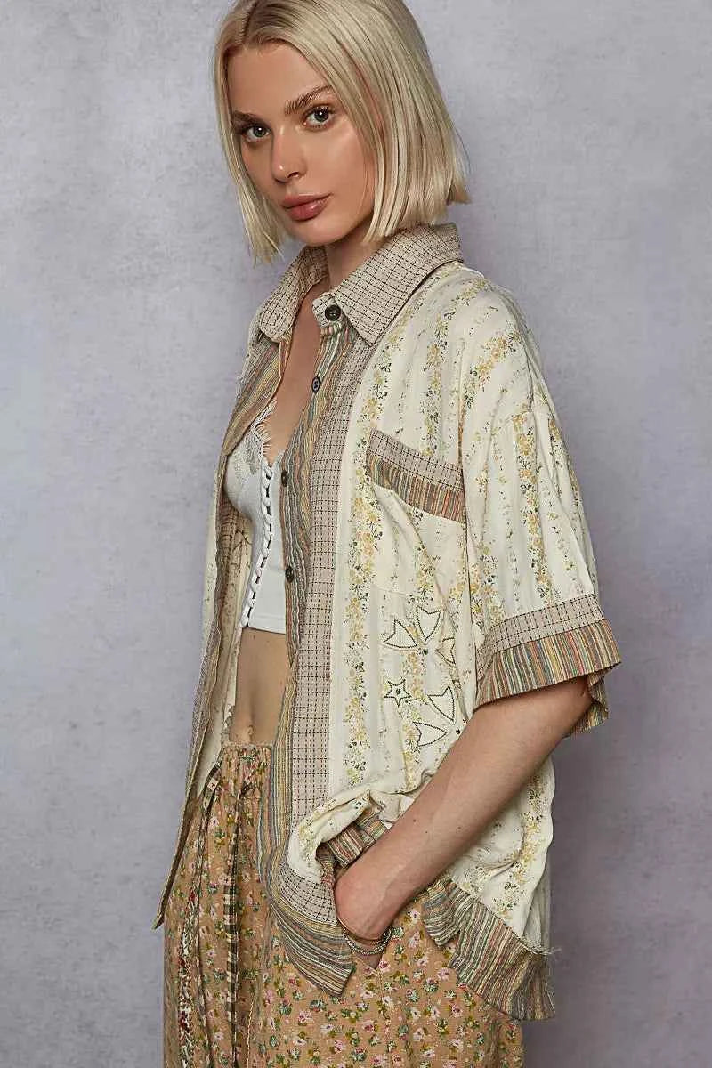 POL Printed Button Down Patchwork Short Sleeve Shirt efa889d4-7132-4f23-9b12-e55c5a27d9bc-Max-Origin