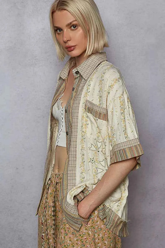 Printed Button Down Patchwork Short Sleeve Shirt efa889d4-7132-4f23-9b12-e55c5a27d9bc-Max-Origin