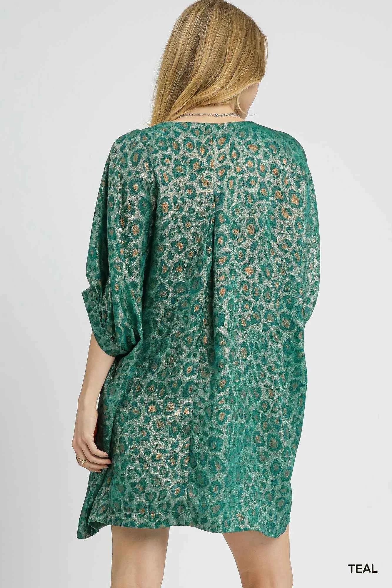 Umgee Metallic Leopard Print V-Neck Kimono Dress efae4c90-532a-4c56-bcb5-e1dcd2dea7b2-Max-Origin