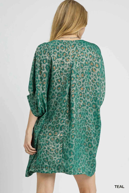 Metallic Leopard Print V-Neck Kimono Dress efae4c90-532a-4c56-bcb5-e1dcd2dea7b2-Max-Origin