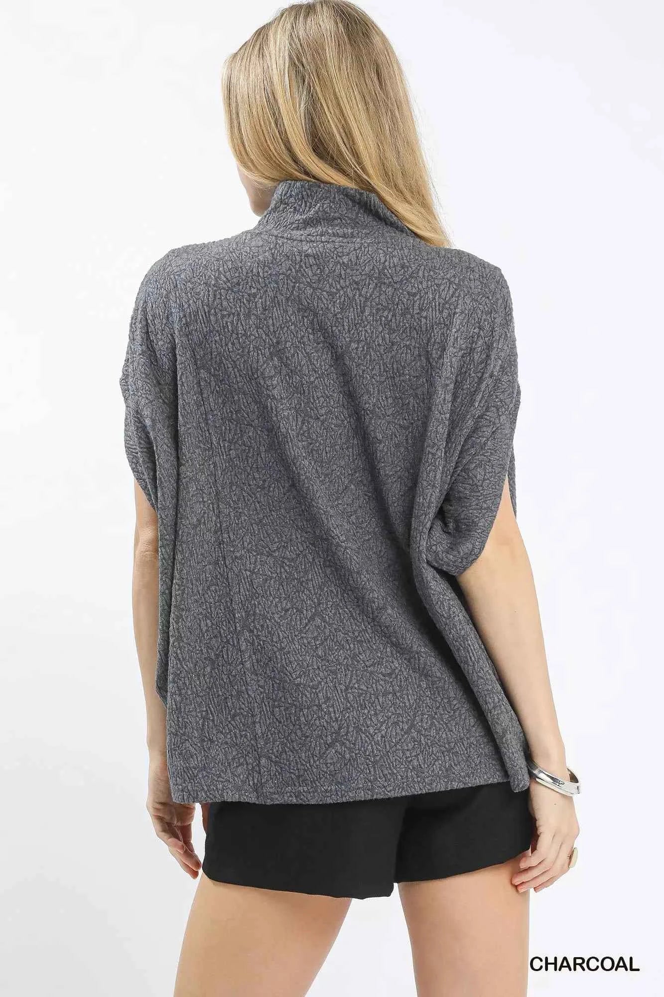 Umgee Textured Mock Neck Relaxed Top