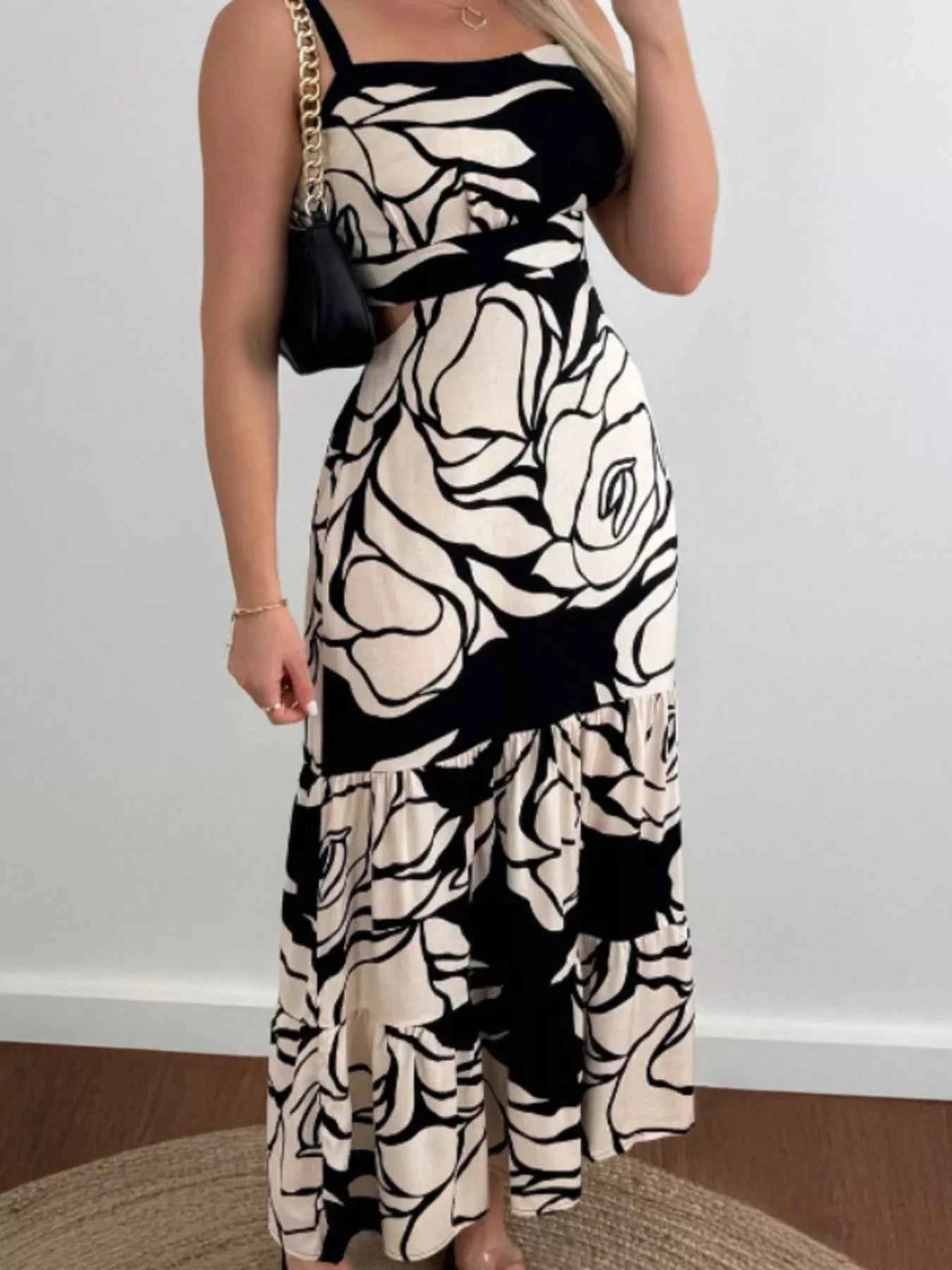 Cutout Back Printed Cami Dress Black efb08e2e6c384749b98ccc18769e9b0e-Max-Origin
