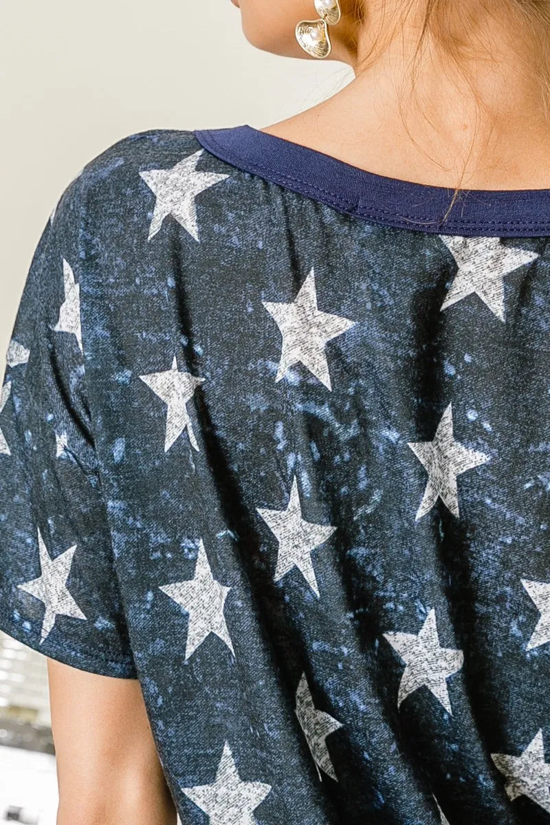 BiBi Vintage Star Print Top With Contrast Caged Neck efb7a45d91824a0a989a5ddd9a09cac8-Max-Origin