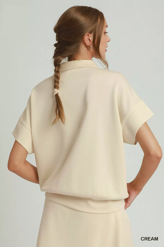 Ruffle Quarter Zip Short Sleeve Top efbd8dab-4f35-44a7-aa18-d0b5cfdea118-Max-Origin