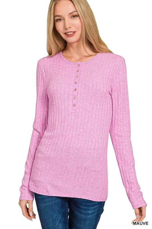 Ribbed Long Sleeve Half Button Top MAUVE efbfa557b329483a9b5939d313dad539-Max-Origin
