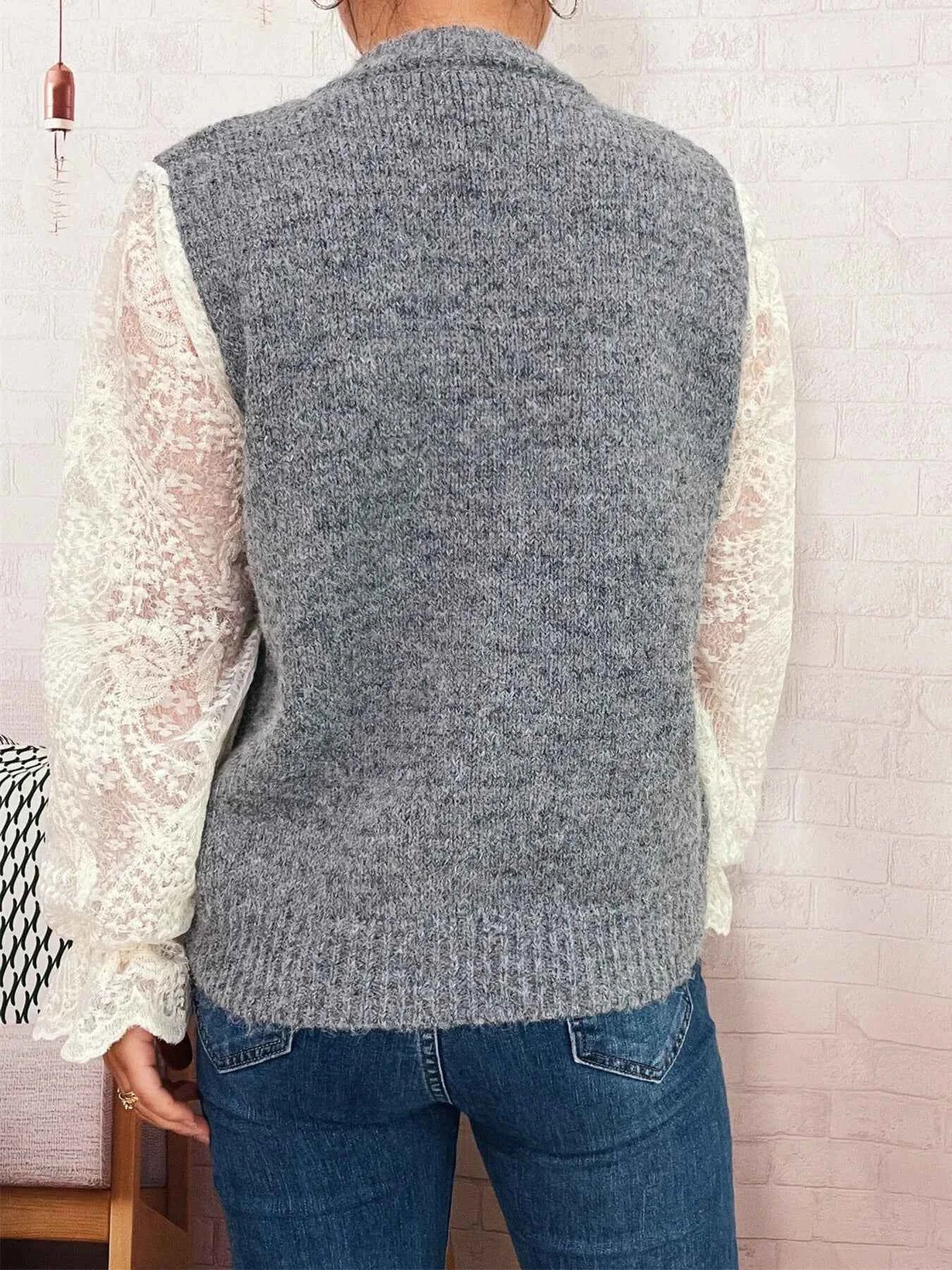Lace Sleeve Button-Up Cardigan efc484f935484a0089060e0fa9acc553-Max-Origin