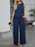Round Neck Tank and Pants Denim Set Dark Blue efc744121514408685f92baeab4a63ad-Max-Origin