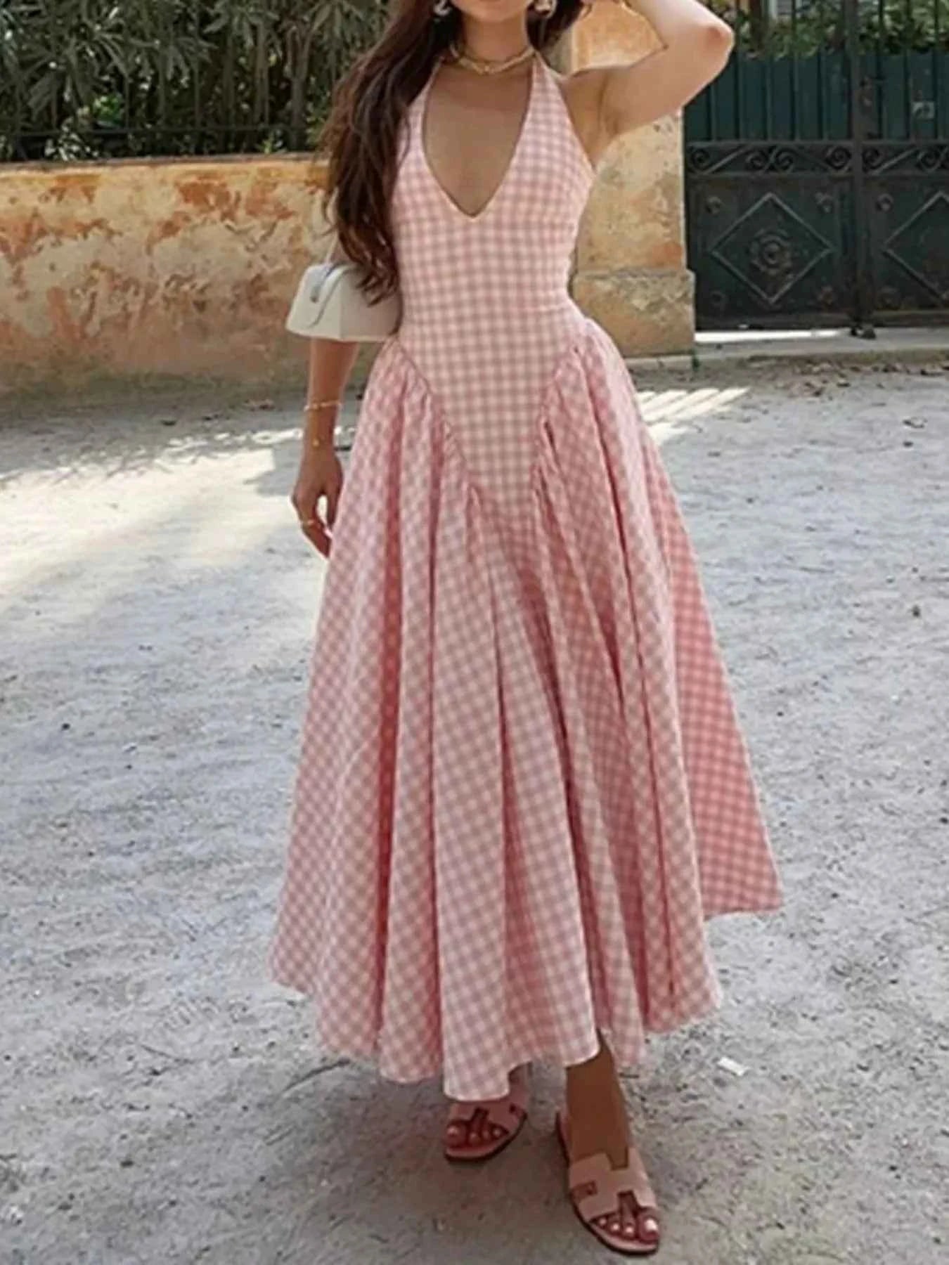Full Size Gingham Halter Neck Maxi Dress Plus Size Blush Pink efd09dc4e0f04ccabd0f3358974e85bb-Max-Origin