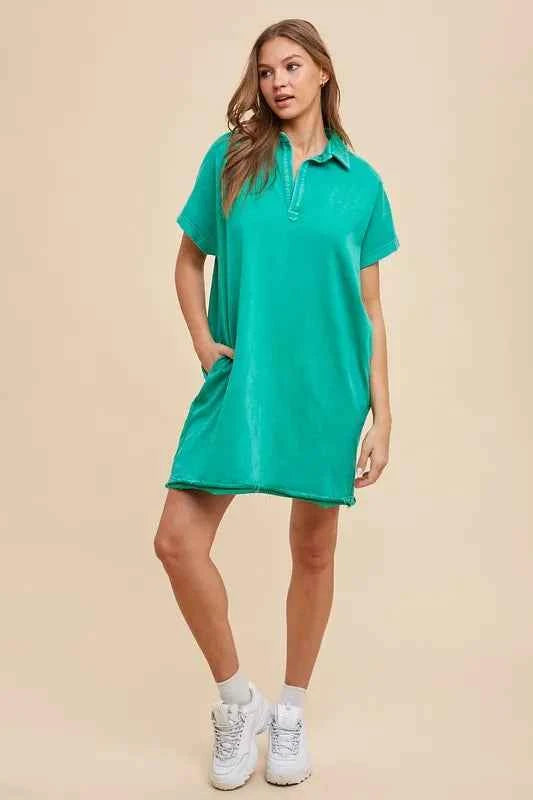 Annie Wear Mineral Washed Johnny Collar Short Sleeve Dress efd8f9ac-f867-4657-8a7b-d812cf0852a6-Max