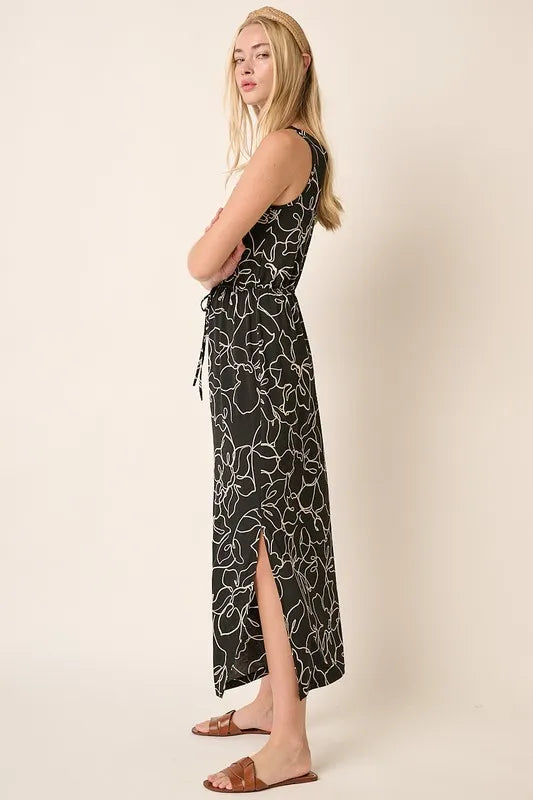 Mittoshop Side Slit Flower Print V-Neck Sleeveless Dress efde8369-9af9-4cc1-a00e-ef9b77e1539c-Max